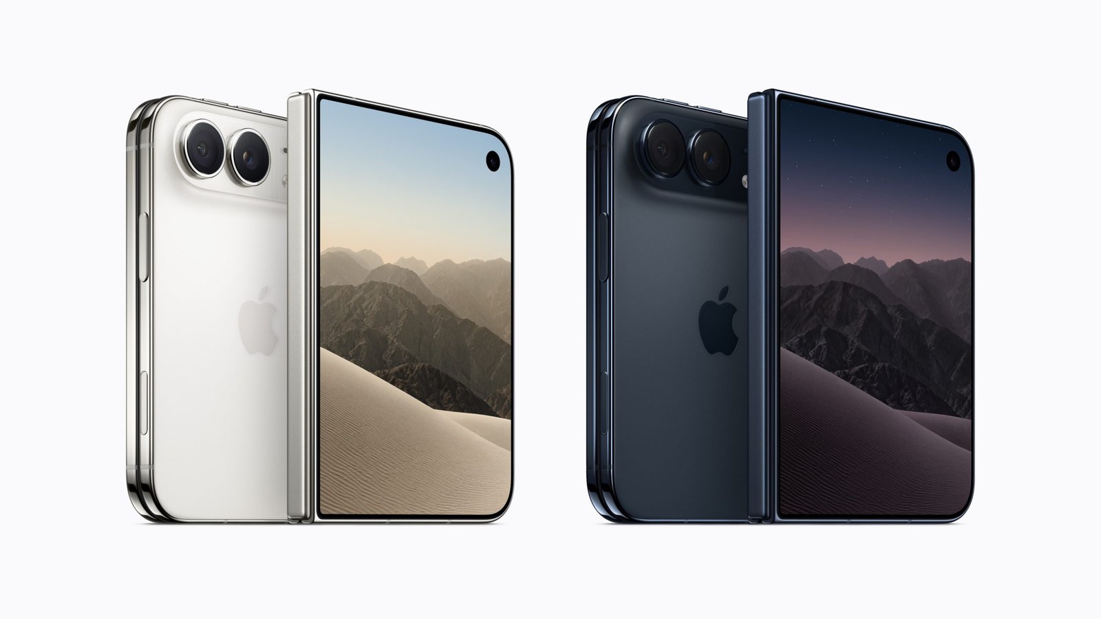 Four iPhone Duo phones, front and back, in star white and night sky